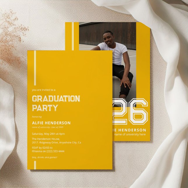 Athletic Photo Graduation Party Yellow Invitation (Creator Uploaded)
