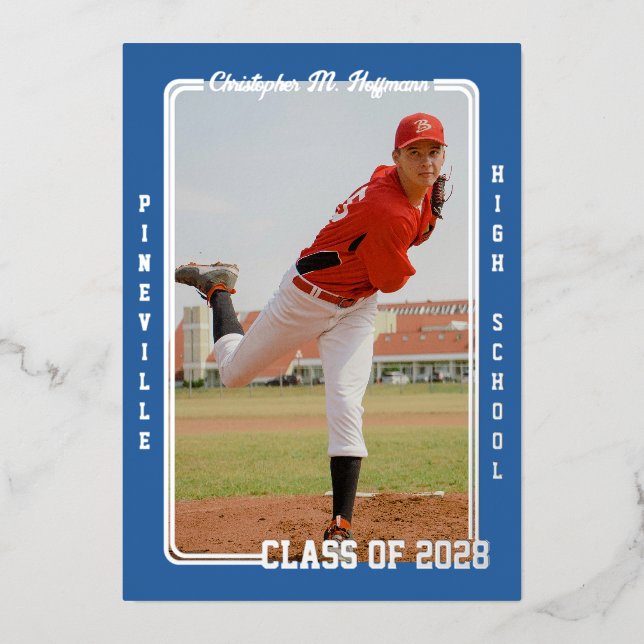Athletic Royal Blue Graduation Announcement (Front)