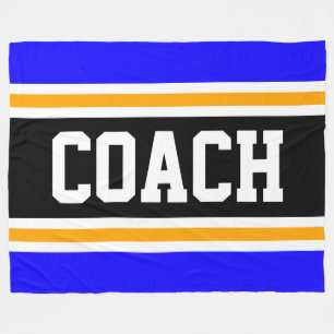 Athletic Royal Blue Orange Black COACH Stripes Fleece Blanket