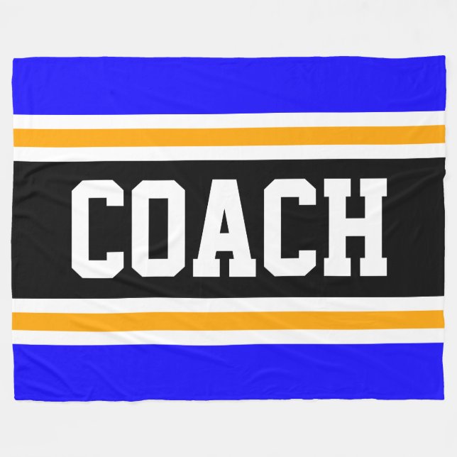 Athletic Royal Blue Orange Black COACH Stripes Fleece Blanket (Front (Horizontal))