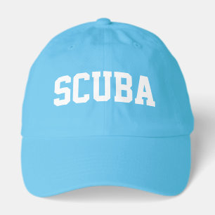 Athletic SCUBA White Text Fun Neon Blue Background Hat