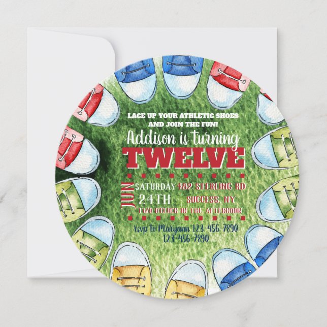 Athletic Shoes Round Invitation (Front)