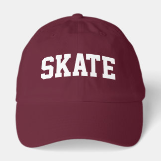 Athletic SKATE White Text Maroon Red Background Hat