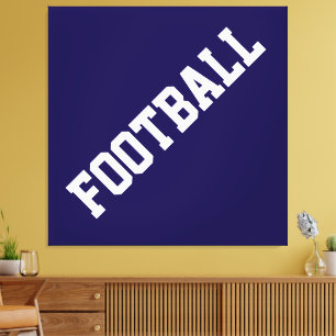 Athletic Slant White FOOTBALL Text On Navy Blue Canvas Print