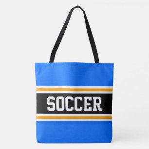 Athletic SOCCER Bright Blue Black Orange Stripes Tote Bag