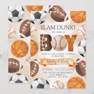 Athletic Sports Balls Boy Baby Shower Invitation