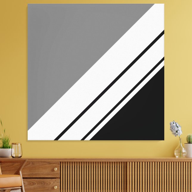Athletic Sporty Black Gray White Racing Stripes Canvas Print (Insitu(LivingRoom))