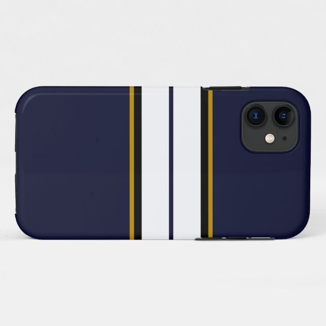 Athletic Sporty Black White Racing Stripes On Navy Case-Mate iPhone Case (Back (Horizontal))