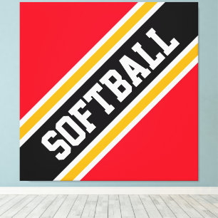 Athletic Sporty Bright Red Black SOFTBALL Stripes Canvas Print