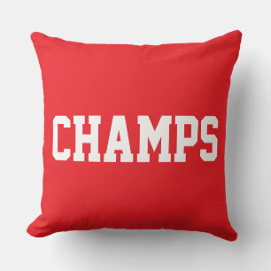 Athletic Sporty CHAMPS White Text On Bright Red Throw Pillow
