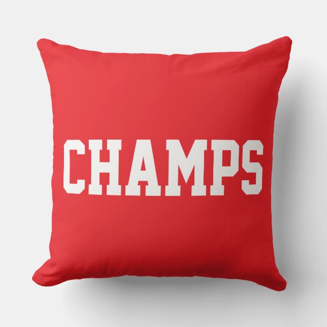 Athletic Sporty CHAMPS White Text On Bright Red Throw Pillow (Front)