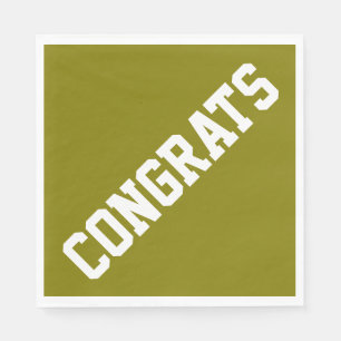 Athletic Sporty CONGRATS Text On Golden Olive Napkins
