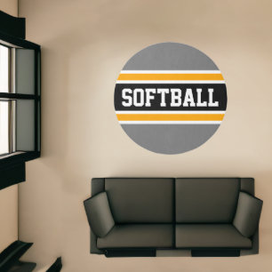 Athletic Sporty Gray Black Orange SOFTBALL Stripes Rug