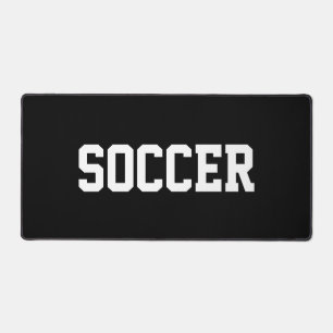 Athletic Sporty White SOCCER Text On Bold Black Desk Mat