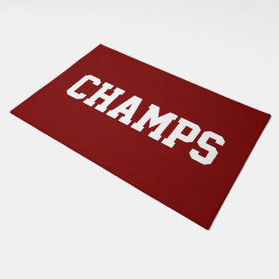 Athletic Team CHAMPS White Text On Bold Deep Red Doormat