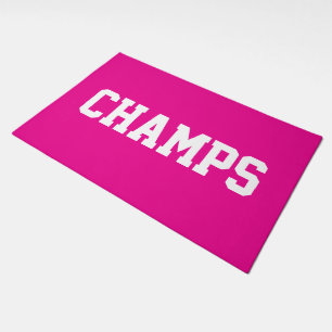 Athletic Team CHAMPS White Text On Fun Bright Pink Doormat
