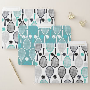 Athletic Tennis Racket Pattern White & Green Balls File Folder