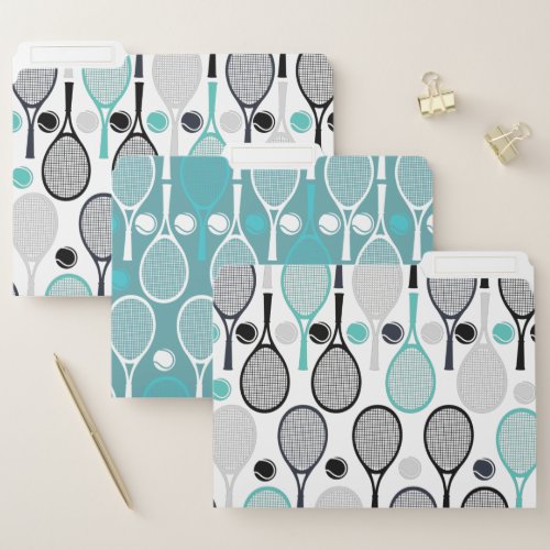 Athletic Tennis Racket Pattern White  Green Balls File Folder