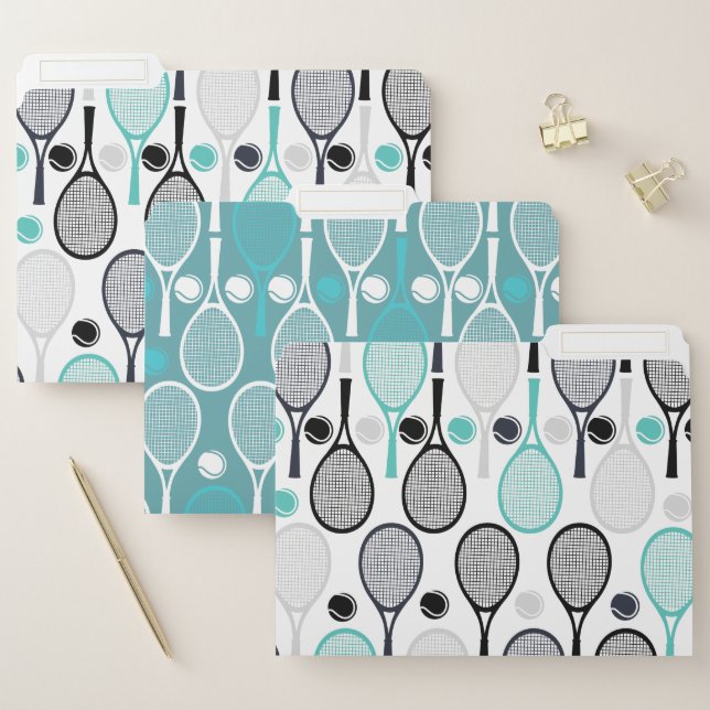 Athletic Tennis Racket Pattern White & Green Balls File Folder (Set)