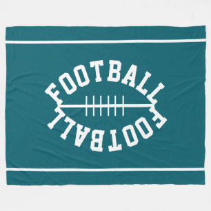 Athletic White FOOTBALL Text Stripes On Ocean Blue Fleece Blanket