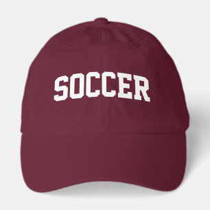 Athletic White SOCCER Text Bold Maroon Background Hat