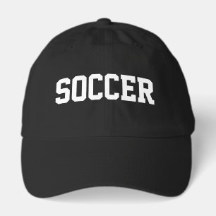 Athletic White SOCCER Text Modern Black Background Hat