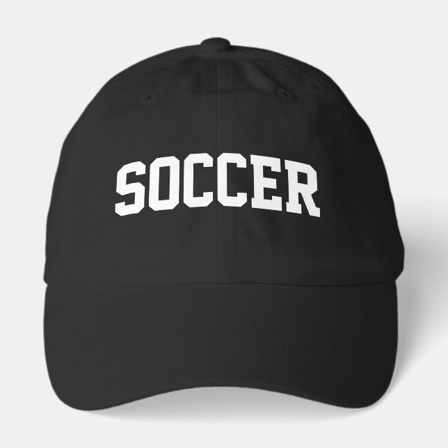 Athletic White SOCCER Text Modern Black Background Hat (Front)