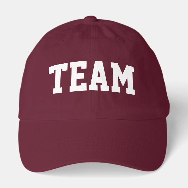 Athletic White TEAM Text Bold Maroon Background Hat (Front)