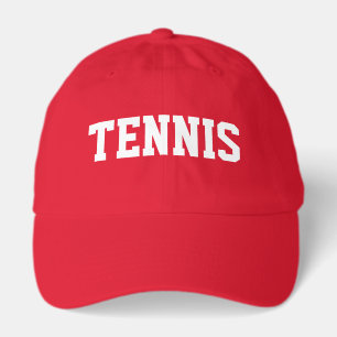 Athletic White TENNIS Text Bright Red Background Hat