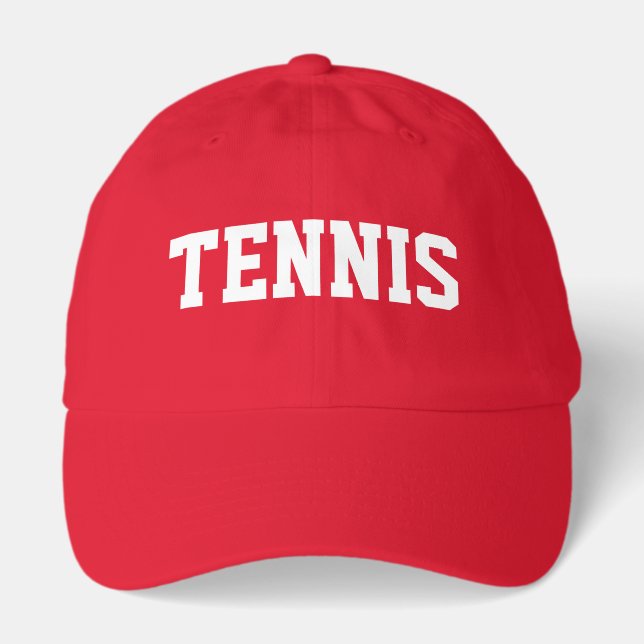 Athletic White TENNIS Text Bright Red Background Hat (Front)