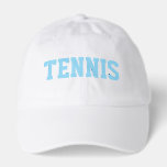 Athletic White TENNIS Text Modern Gray Background Hat<br><div class="desc">This sporty design features athletic light blue TENNIS text against a white background.   The text and colors in this design can be personalized.  This product is available in many colors.</div>