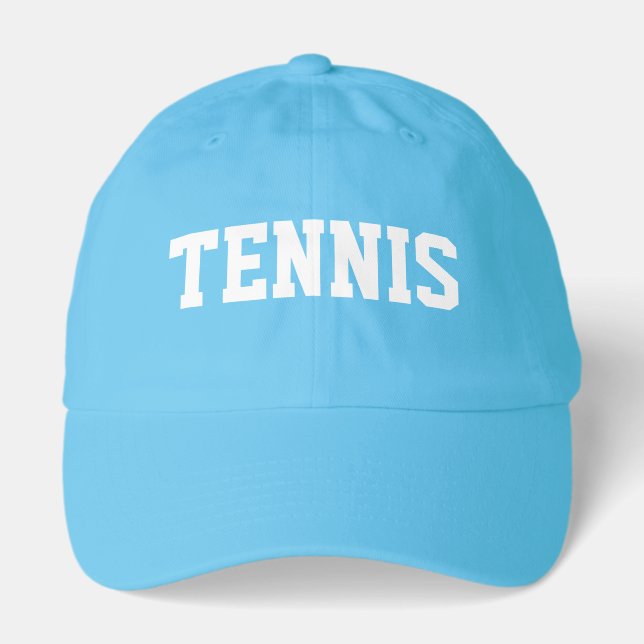 Athletic White TENNIS Text Neon Blue Background Hat (Front)