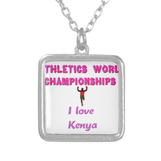 Athletics World Championships Kenya Runner: I Love Silver Plated Necklace (Front)
