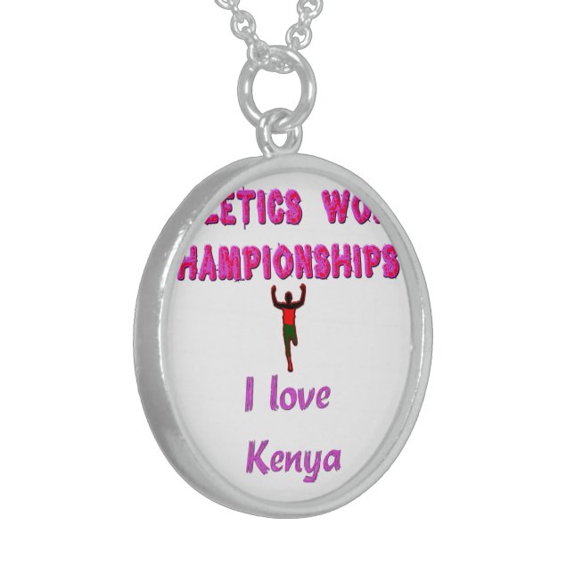 Athletics World Championships Kenya Runner: I Love Sterling Silver Necklace (Front Left)