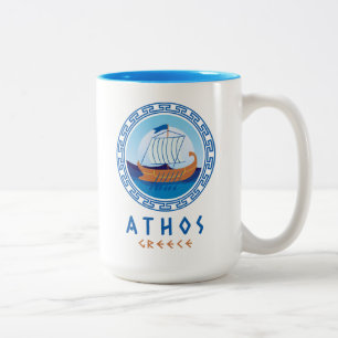 Athos, Greece Greek Ship Design Two-Tone Coffee Mug