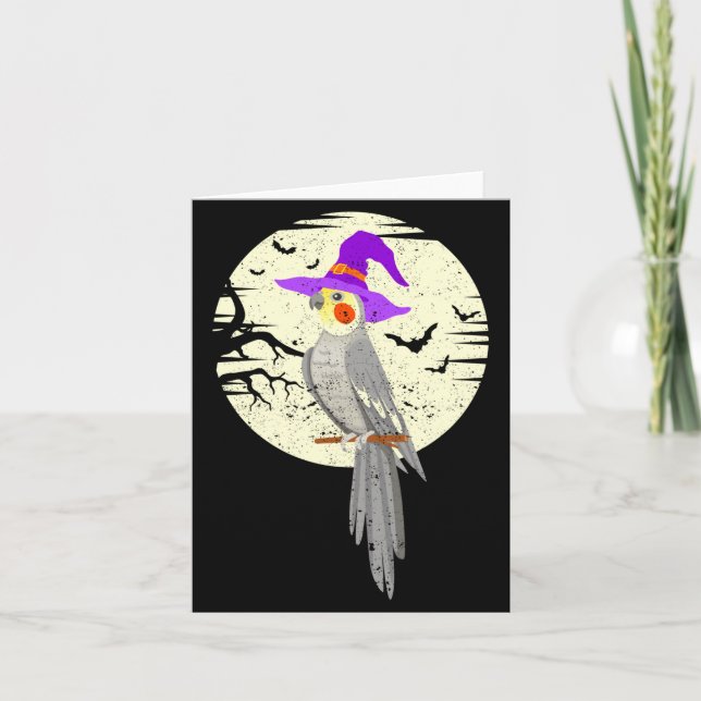 Atiel Bird Witch Hat Funny Halloween Animal Lover  Card (Front)