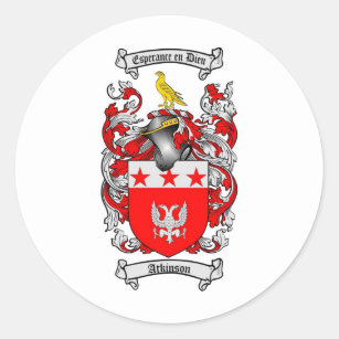 ATKINSON FAMILY CREST -  ATKINSON COAT OF ARMS CLASSIC ROUND STICKER