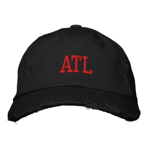 ATL Atlanta Monogram Red and Black Vintage Style Embroidered Baseball Cap