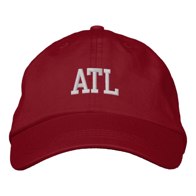 ATL "Atlanta" Monogram White and Red Embroidered Baseball Cap (Front)