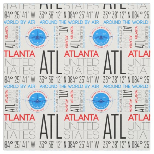 ATL Atlanta Travel The World By Air Pattern Fabric
