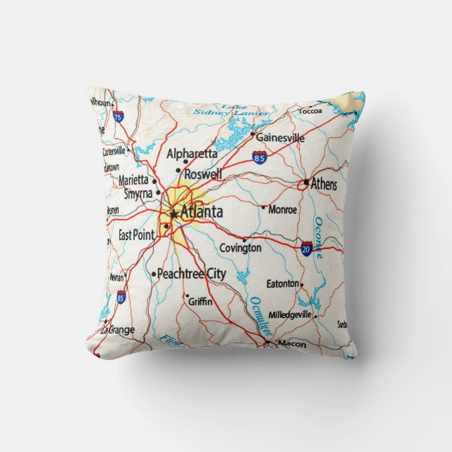 Atlanta Area Map, Atlanta Throw Pillow (Front)