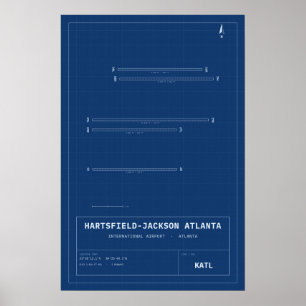 Atlanta ATL Airport Blueprint Runway Map Poster