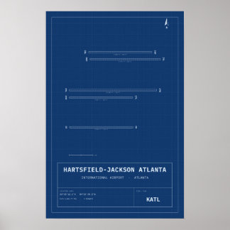 Atlanta ATL Airport Blueprint Runway Map Poster