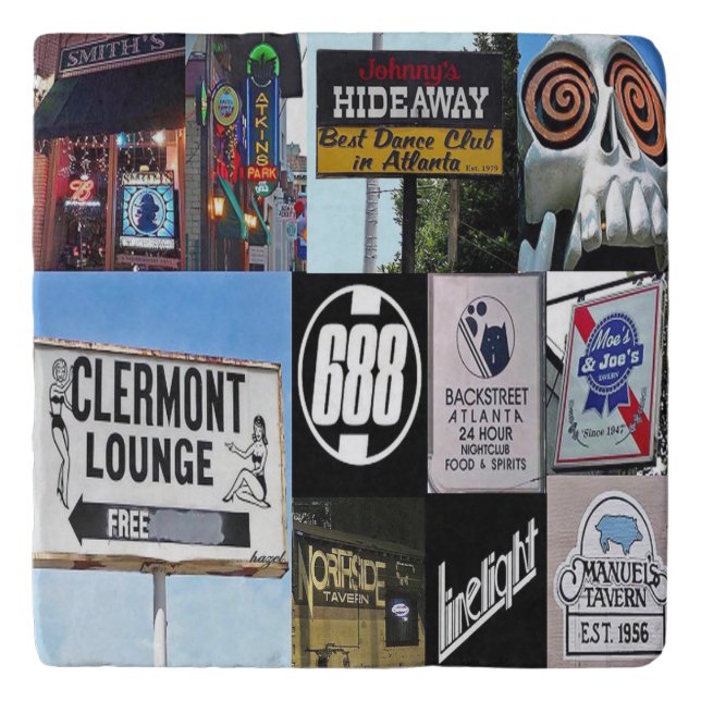 Atlanta Bars and Clubs Collage Marble Trivet (Front)