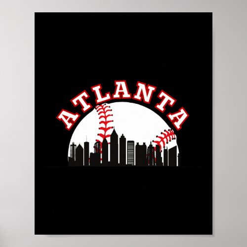Atlanta Baseball Atlanta Ga Cityscape Atl Skyline  Poster