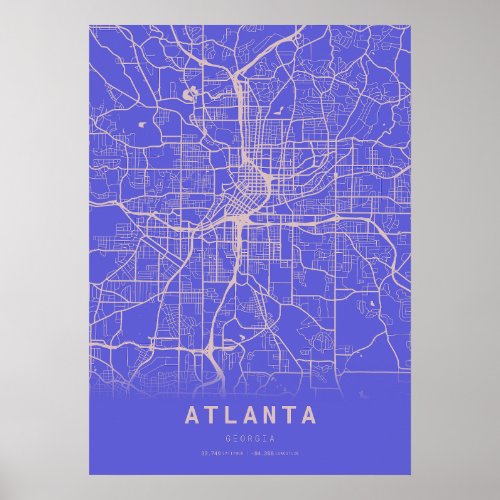 Atlanta Blue City Map Poster