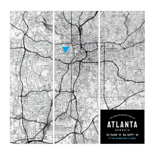 Atlanta City Map + Home Location Marker Triptych