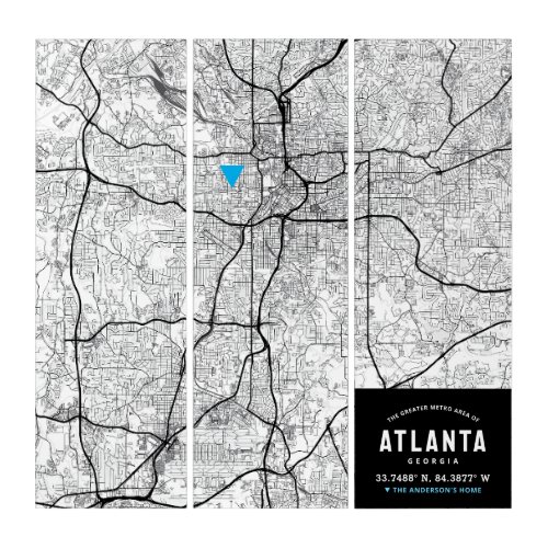 Atlanta City Map  Home Location Marker Triptych