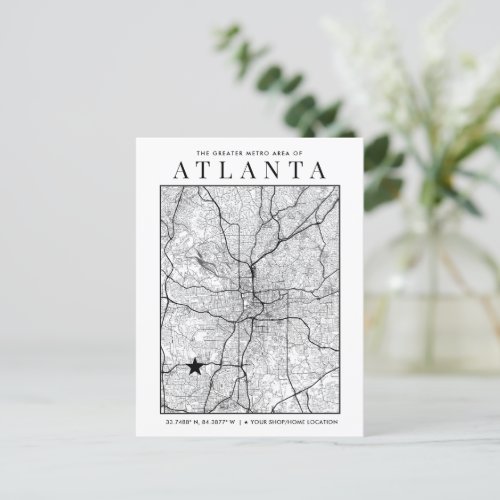 Atlanta City Map  Location Marker Postcard