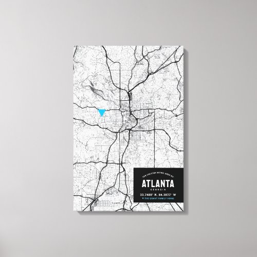 Atlanta City Map  Mark Your Location Canvas Print